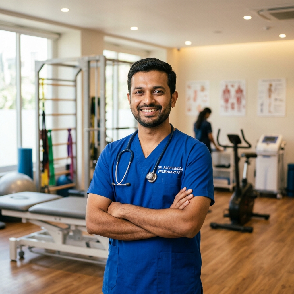 Dr. Raghvendra smiling physiotherapist in clinic