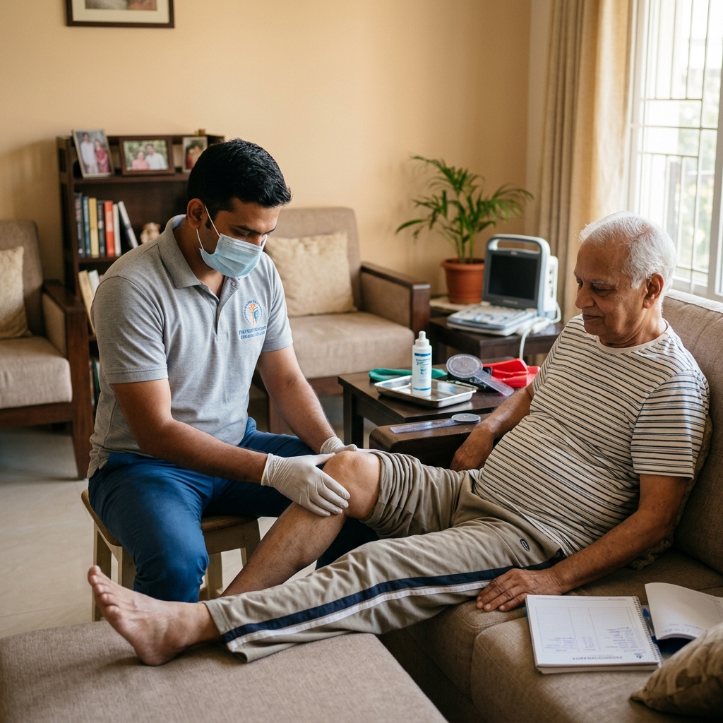 Home physiotherapy knee rehabilitation session